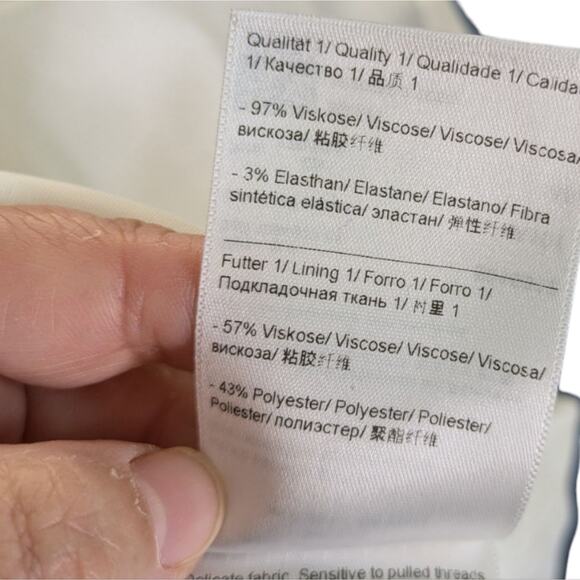 Escada Midi Dress Medium Abstract Paisley Blue Off-White Pleated Career Sleevele - Picture 11 of 12